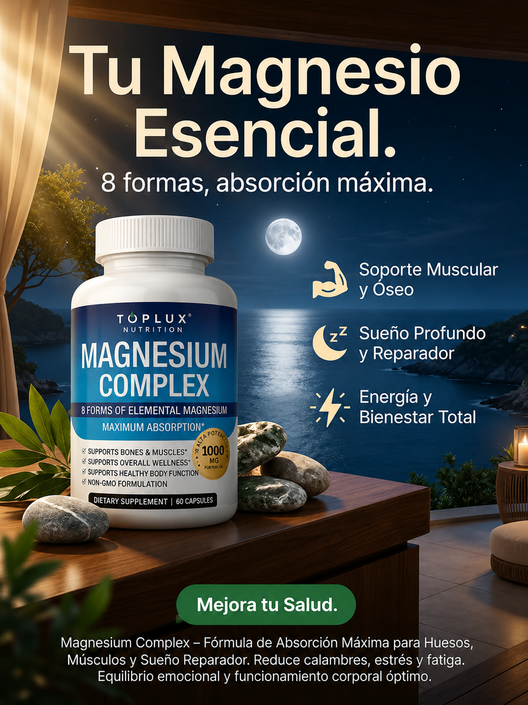 Magnesium Complex Premium — Fórmula de Absorción Máxima para Huesos, Músculos y Sueño Reparador