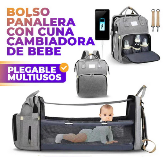 Bolso Pañalera con Cuna Cambiador de Bebé Plegable Multiusos