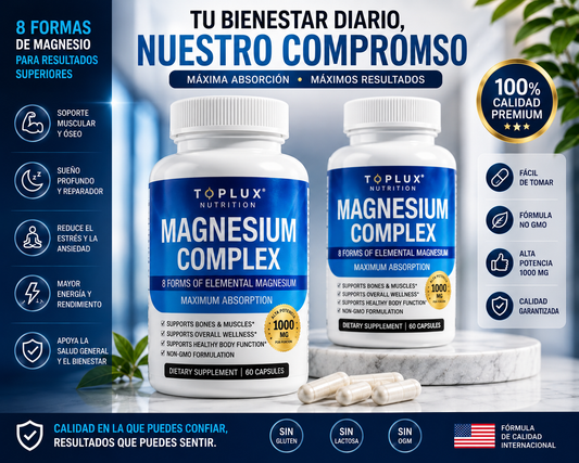 Magnesium Complex 2 frascos x 60 cápsulas = 120 cápsulas
para 2 meses completos.