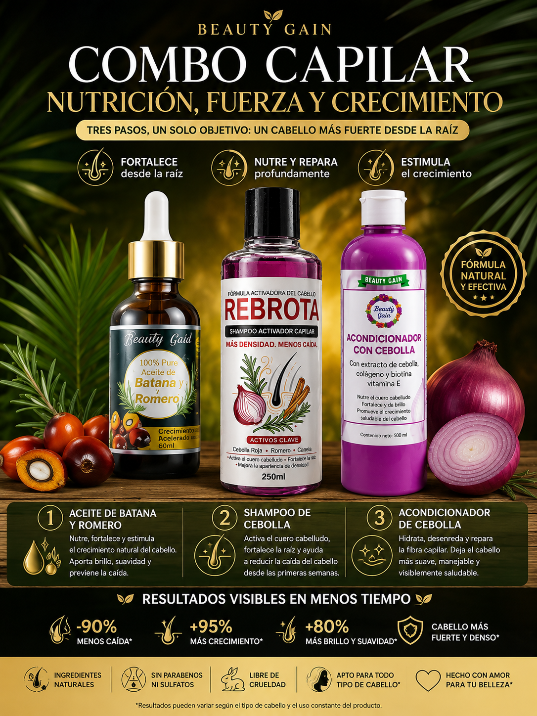 Aceite de Batana - Shampoo y Acondicionador de Cebolla - KIT NUTRICIÓN, FUERZA Y CRECIMIENTO