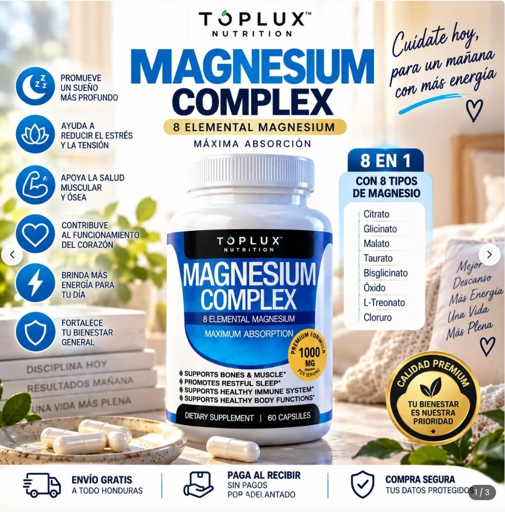 Magnesium Complex 2 frascos x 60 cápsulas = 120 cápsulas
para 2 meses completos.